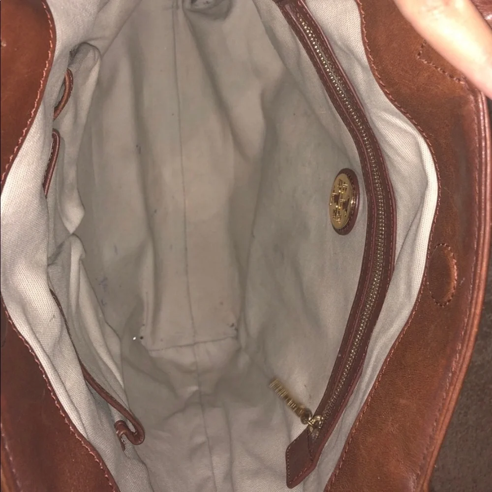 Tory Burch Brown Leather & Charcoal Felt Tote
